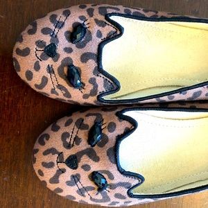 Girls Gap dress shoes leopard kitty cat slip on 2